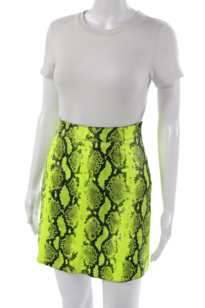 Off White Womens Leather Animal Print Mini Skirt Green Zip Size 38
