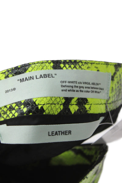 Off White Womens Leather Animal Print Mini Skirt Green Zip Size 38