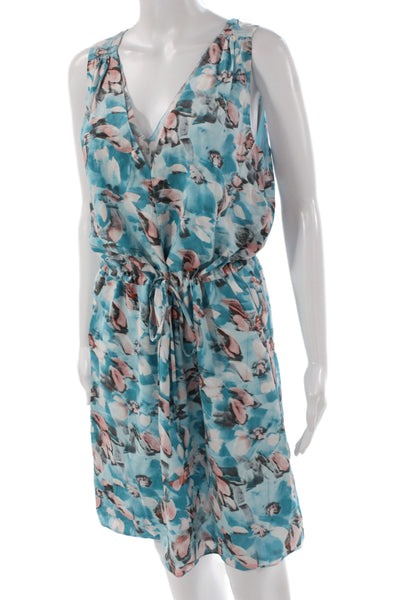 Rebecca Taylor Womens Blouson Floral Silk V-Neck Sleeveless Short Dress Size 0