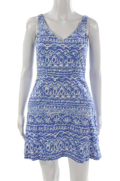 Southern Tide Women Fit & Flare V-Neck Blue Cotton Dress Size 0