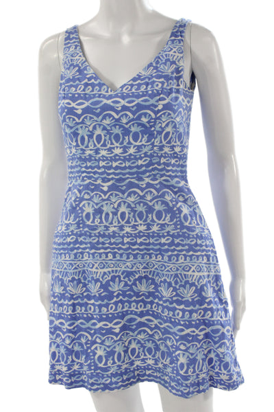 Southern Tide Women Fit & Flare V-Neck Blue Cotton Dress Size 0
