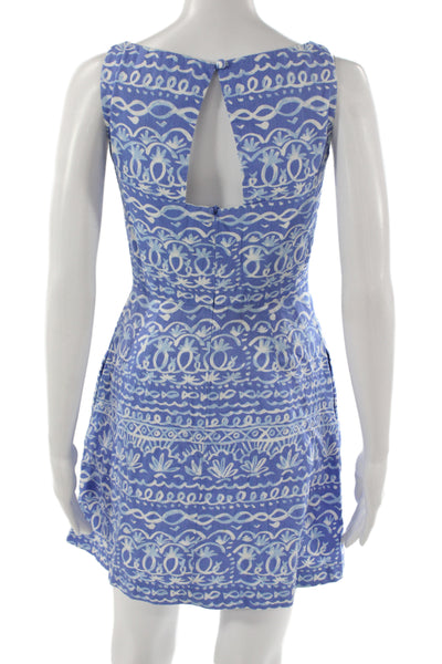 Southern Tide Women Fit & Flare V-Neck Blue Cotton Dress Size 0