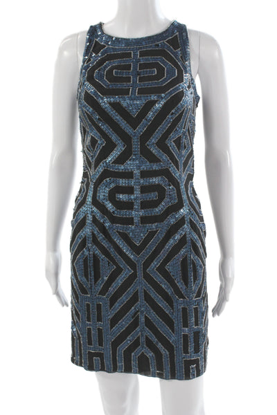 Vie Womens Sheath Dress Black Geometric Sleeveless Round Neck Short Size 0