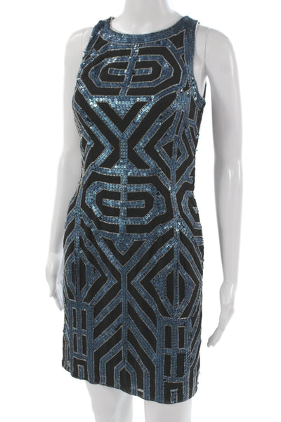 Vie Womens Sheath Dress Black Geometric Sleeveless Round Neck Short Size 0