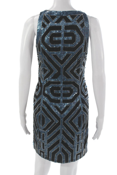 Vie Womens Sheath Dress Black Geometric Sleeveless Round Neck Short Size 0