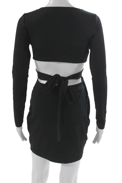 Susana Monaco Womens Black Bodycon Dress Long Sleeve Nylon Size S