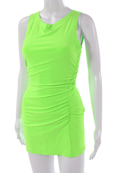 Norma Kamali Women Bodycon Sleeveless Green Cowl Neck Short Dress Size XS