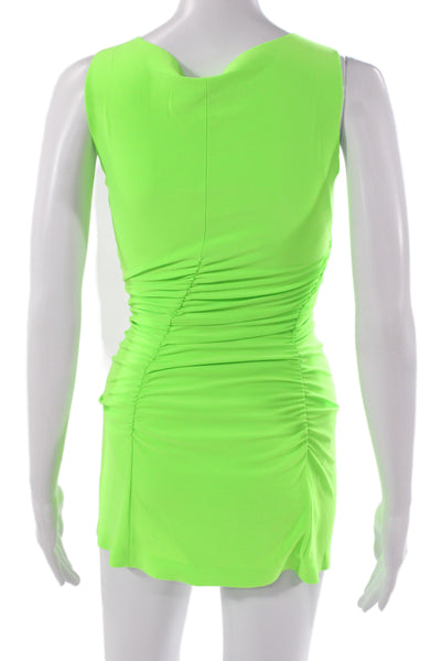 Norma Kamali Women Bodycon Sleeveless Green Cowl Neck Short Dress Size XS