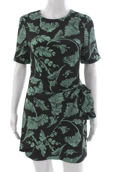 Cinq A Sept Women Wrap Dress Black Tropical Floral Short Sleeve Size 0