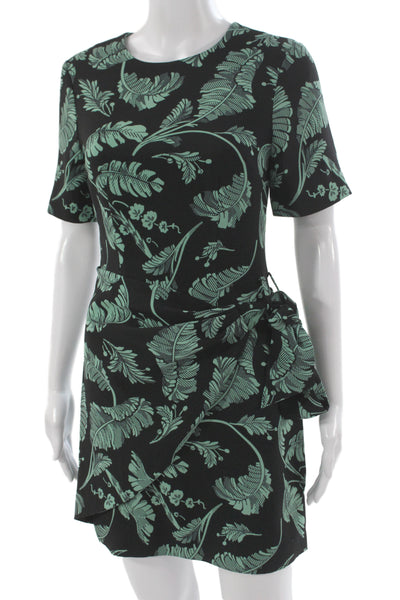 Cinq A Sept Women Wrap Dress Black Tropical Floral Short Sleeve Size 0