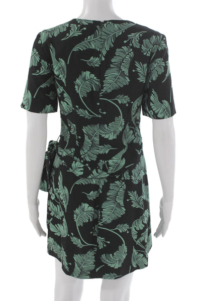 Cinq A Sept Women Wrap Dress Black Tropical Floral Short Sleeve Size 0