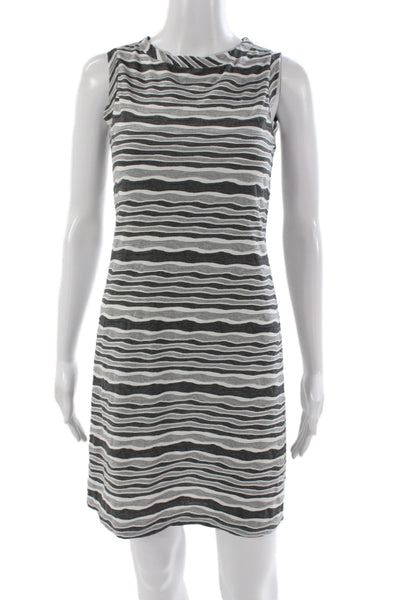 Papillon Blanc Women Striped Gray Tank Dress Polyester Crew Neck Short Size XS