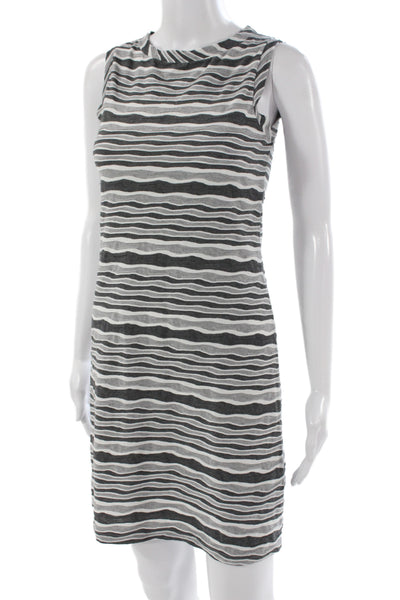 Papillon Blanc Women Striped Gray Tank Dress Polyester Crew Neck Short Size XS