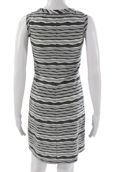 Papillon Blanc Women Striped Gray Tank Dress Polyester Crew Neck Short Size XS