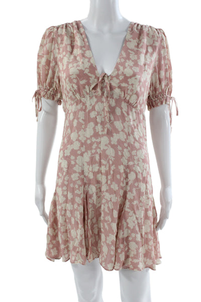 Yumi Kim Womens Fit & Flare Silk Pink V-Neck Short Sleeve Short Dress Size S
