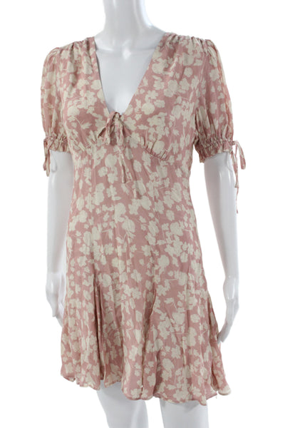 Yumi Kim Womens Fit & Flare Silk Pink V-Neck Short Sleeve Short Dress Size S