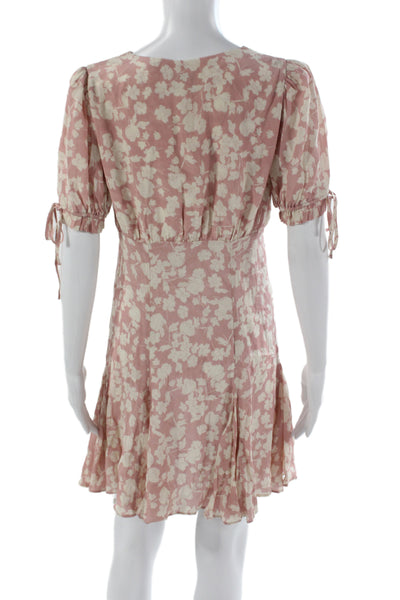 Yumi Kim Womens Fit & Flare Silk Pink V-Neck Short Sleeve Short Dress Size S