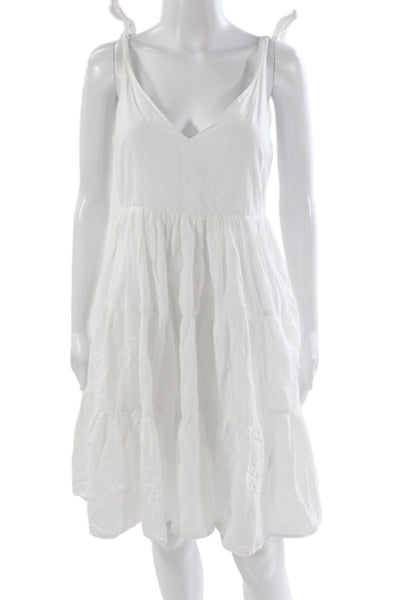 Peter Som Women Sundress White Cotton V-Neck Short Boho Size 2
