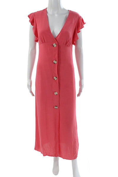 BB Dakota Womens Maxi V-Neck Button Front Pink Rayon Dress Short Sleeve Size 2
