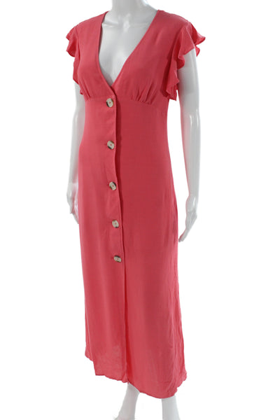 BB Dakota Womens Maxi V-Neck Button Front Pink Rayon Dress Short Sleeve Size 2