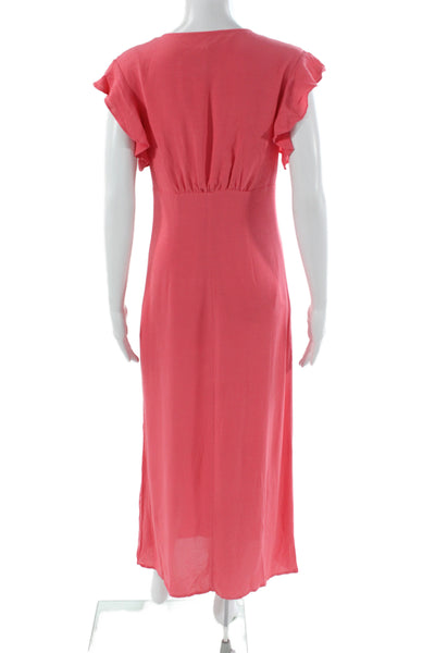 BB Dakota Womens Maxi V-Neck Button Front Pink Rayon Dress Short Sleeve Size 2