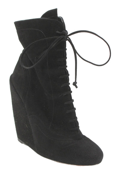 Alaia Womens Suede Lace Up Wedge Boots Black Size 36.5 6.5