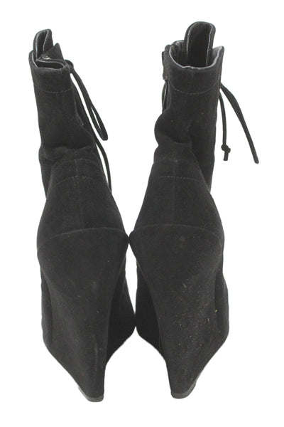 Alaia Womens Suede Lace Up Wedge Boots Black Size 36.5 6.5