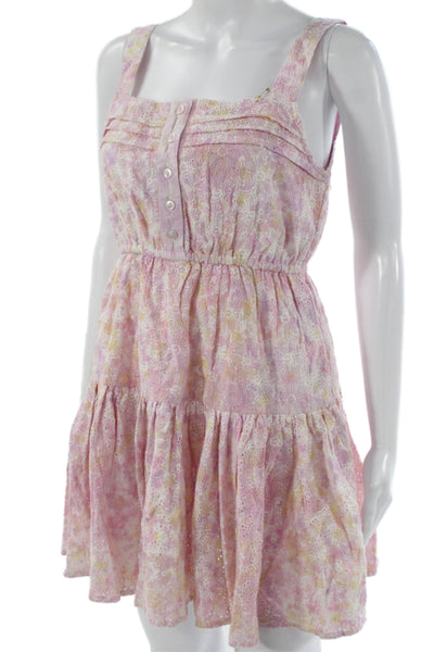 Sundress Women Floral Square Neck Sleeveless Short Pink Cotton Size S