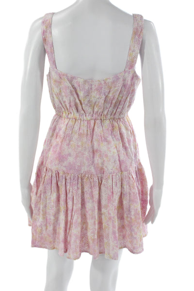 Sundress Women Floral Square Neck Sleeveless Short Pink Cotton Size S