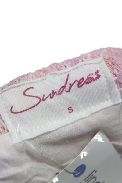 Sundress Women Floral Square Neck Sleeveless Short Pink Cotton Size S
