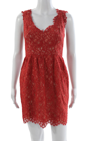 Shoshanna Women Mini Red Cotton V-Neck Sleeveless Knee Length Dress Size 0