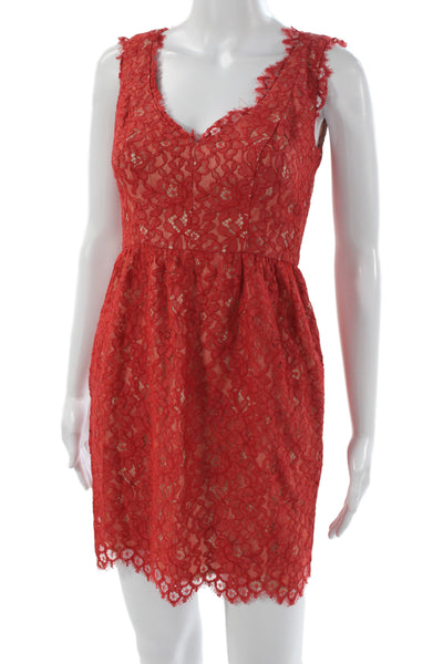Shoshanna Women Mini Red Cotton V-Neck Sleeveless Knee Length Dress Size 0