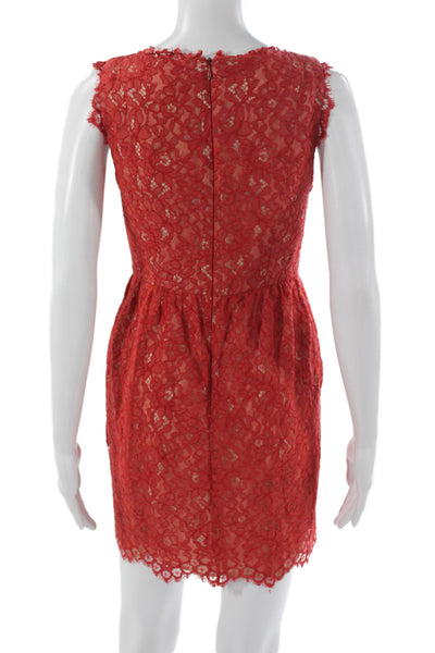 Shoshanna Women Mini Red Cotton V-Neck Sleeveless Knee Length Dress Size 0