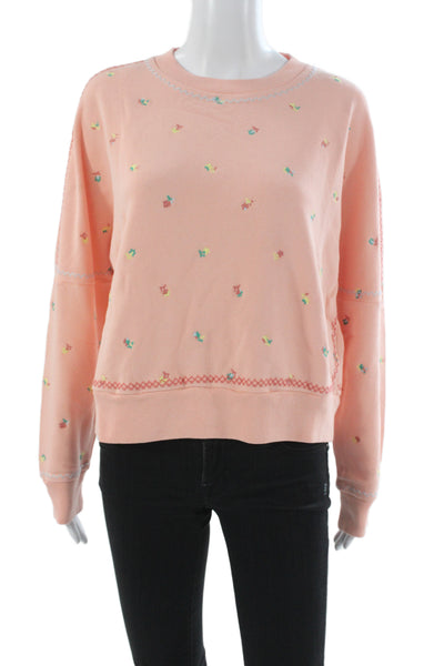 Something Navy Women Pullover Floral Cotton Crew Neck Sweatshirt Pink Size XS
