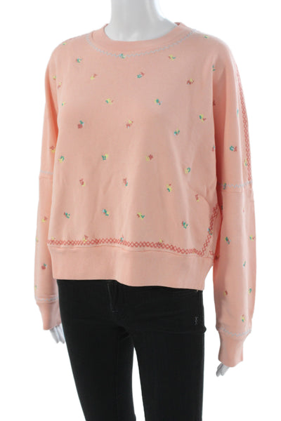 Something Navy Women Pullover Floral Cotton Crew Neck Sweatshirt Pink Size XS