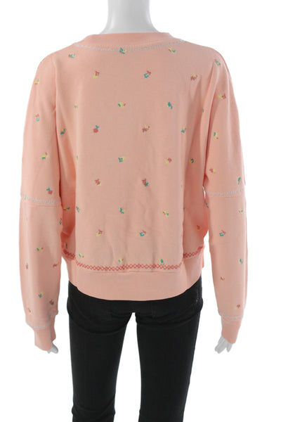 Something Navy Women Pullover Floral Cotton Crew Neck Sweatshirt Pink Size XS