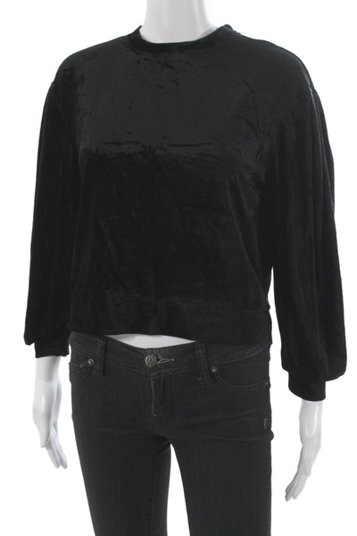 Something Navy Womens Basic Viscose Black Crew Neck Long Sleeve Blouse Size XS