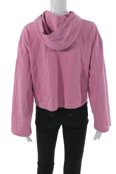 Nike Women Pink Cotton Pullover Hoodie Drawstring Long Sleeve Sports Size M