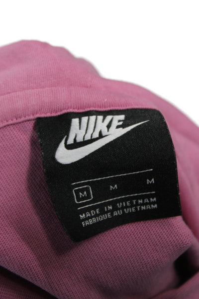 Nike Women Pink Cotton Pullover Hoodie Drawstring Long Sleeve Sports Size M