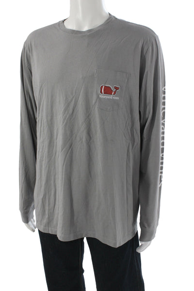 Vineyard Vines Mens Basic Graphic Football Long Sleeve T-Shirt Gray Size L