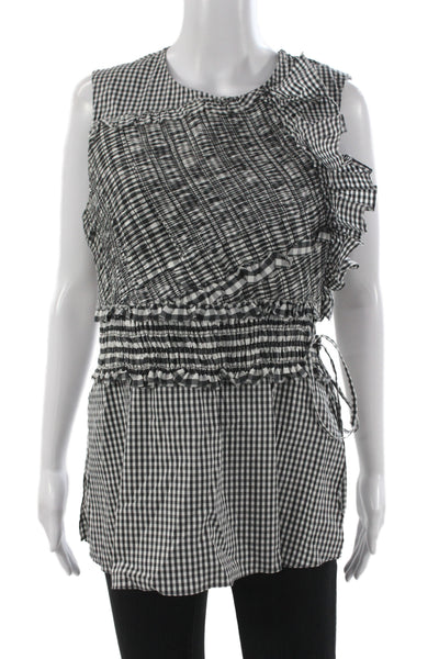 3.1 Phillip Lim Womens Tunic Blouse Sleeveless Gingham Black Cotton Size 8