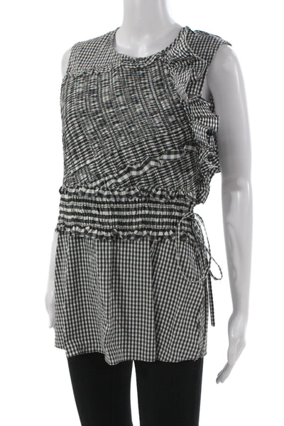 3.1 Phillip Lim Womens Tunic Blouse Sleeveless Gingham Black Cotton Size 8