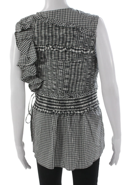 3.1 Phillip Lim Womens Tunic Blouse Sleeveless Gingham Black Cotton Size 8