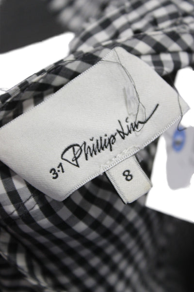 3.1 Phillip Lim Womens Tunic Blouse Sleeveless Gingham Black Cotton Size 8