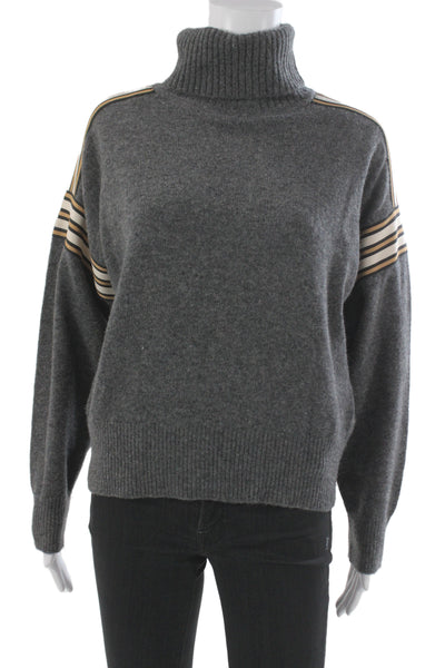 Sandro Women Gray Striped Wool Turtleneck Pullover Size M