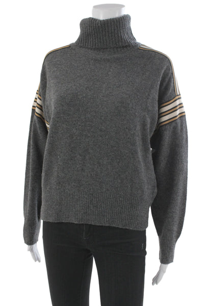 Sandro Women Gray Striped Wool Turtleneck Pullover Size M