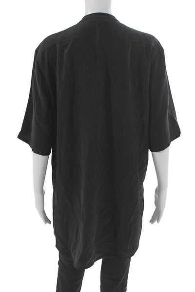 Anine Bing Women Silk Collared Short Sleeve Tunic Button-Up Black Size M