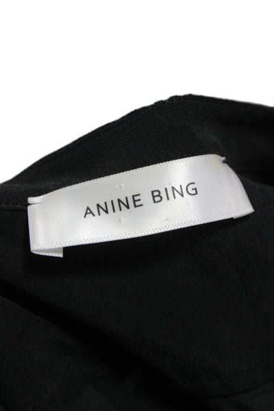 Anine Bing Women Silk Collared Short Sleeve Tunic Button-Up Black Size M