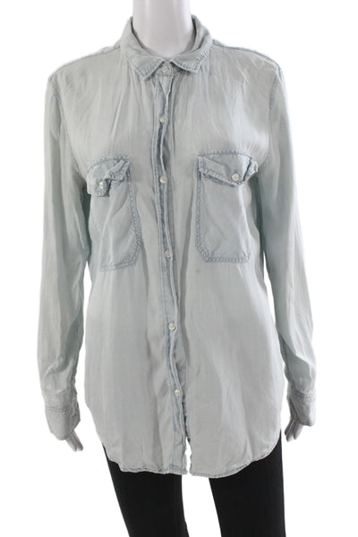 Rails Womens Collared Button-Up Top Blue Lyocell Long Sleeve Western Size L