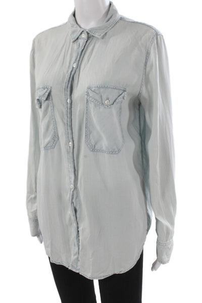 Rails Womens Collared Button-Up Top Blue Lyocell Long Sleeve Western Size L